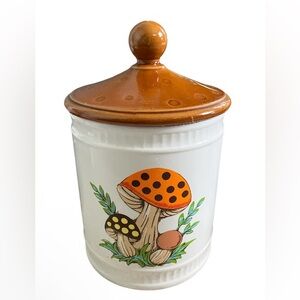 🚫SOLD🚫 Ceramic Mushroom Canister with Orange Lid - Home Kitchen Storage